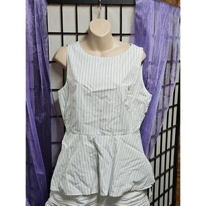 Banana Republic Women's A Line Sleeveless Blouse Size 10 White W Navy Pinstripe
